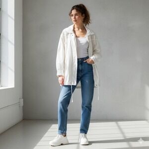 Hot Spices Vtg White Crochet Bomber Jacket Lightweight Windbreaker Sz M Retro